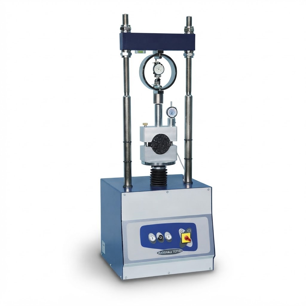 Marshall stability testing machine with load ring and dial gauges