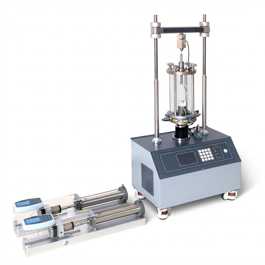 Complete triaxial testing system for soil shear strength analysis