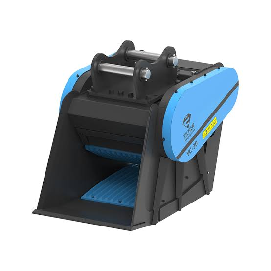 Hydraulic crusher bucket attachment for excavators.