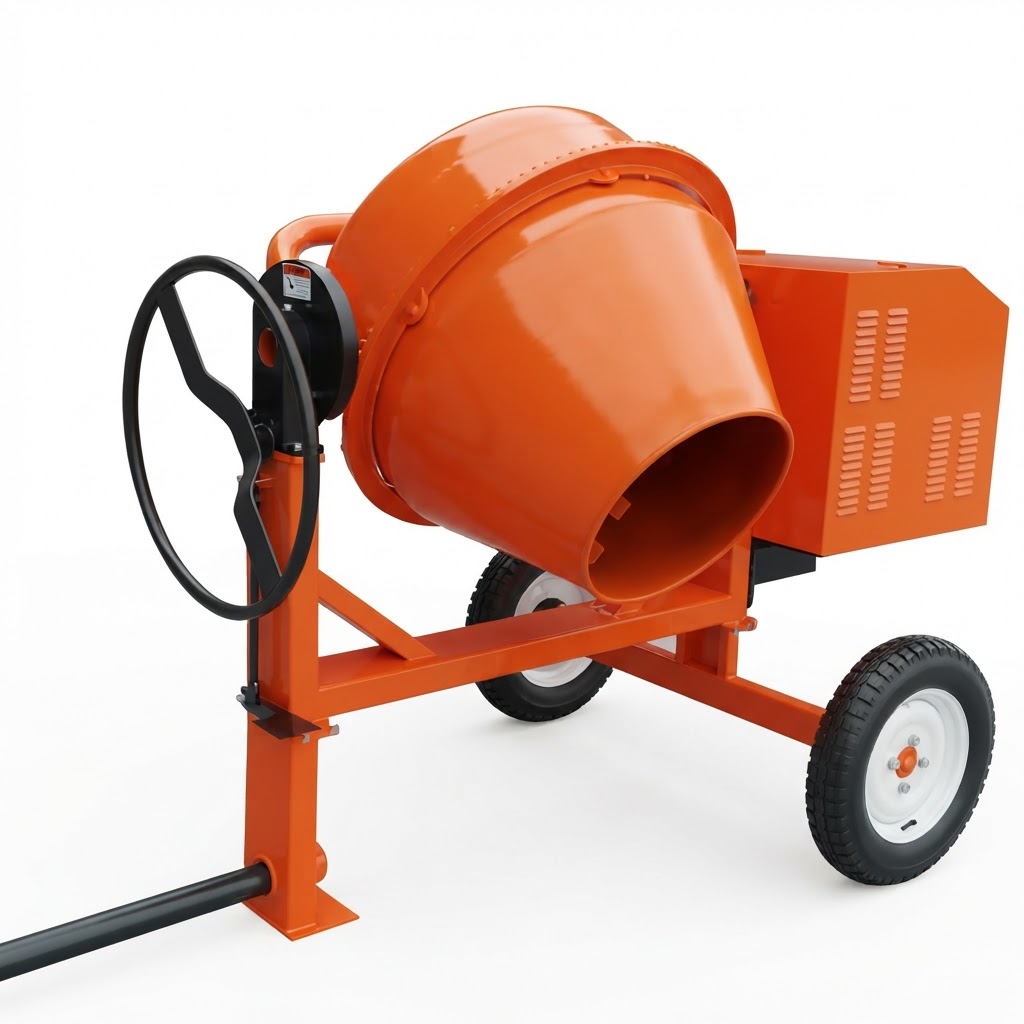 Portable laboratory concrete mixer with tilting drum and handwheel