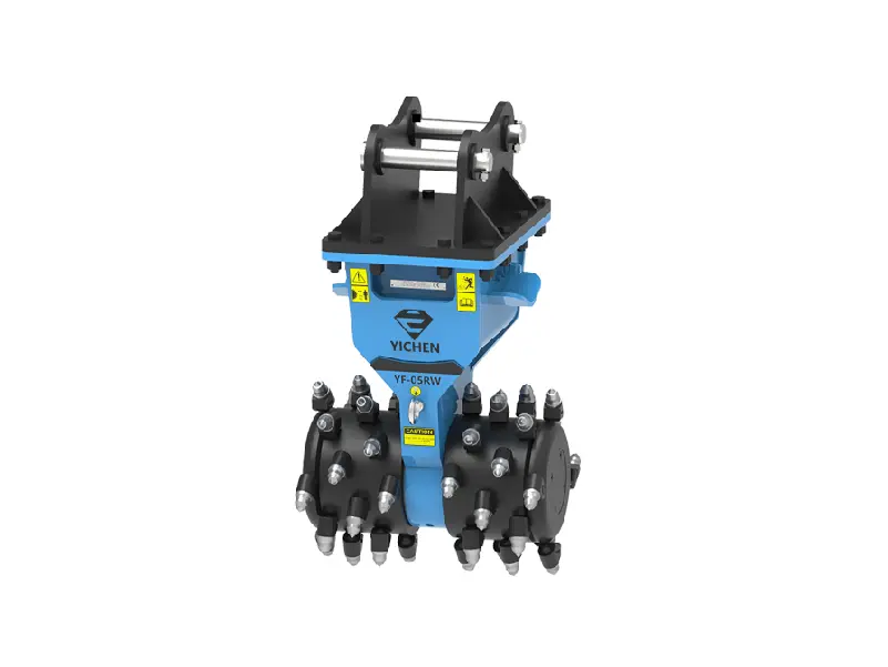 YICHEN transverse drum cutter attachment with dual tooth-studded drums.