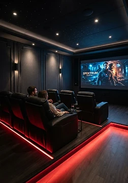 Cine en casa con iluminación de ambiente