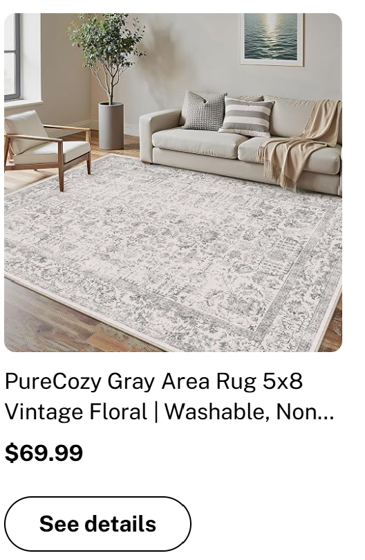PureCozy Gray Area Rug 5x8 Vintage Floral | Washable, Non...