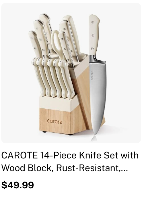 CAROTE 14-Piece Knife Set with Wood Block, Rust-Resistant,...