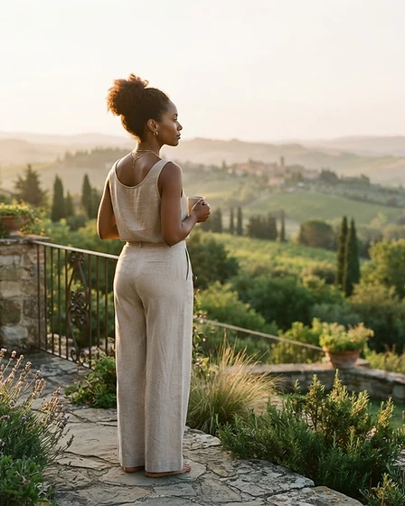 A healthy woman enjoying a calm, confident moment in soft morning light