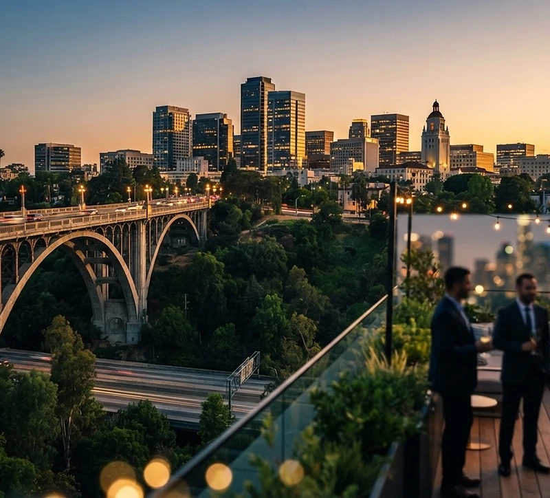 Pasadena cityscape at golden hour