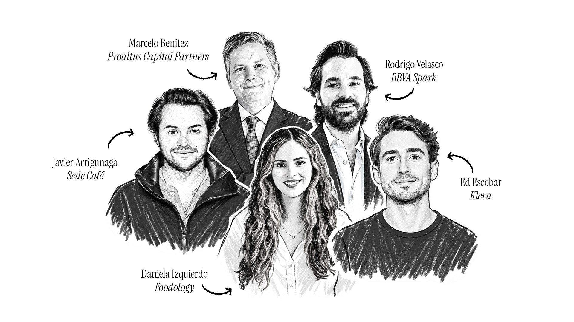 Marcelo Benítez, Rodrigo Velasco, Javier Arrigunaga, Daniela Izquierdo y Ed Escobar