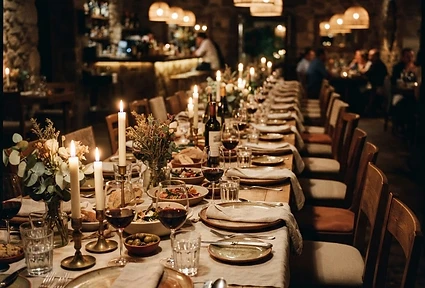 Guests in genuine conversation across the dinner table