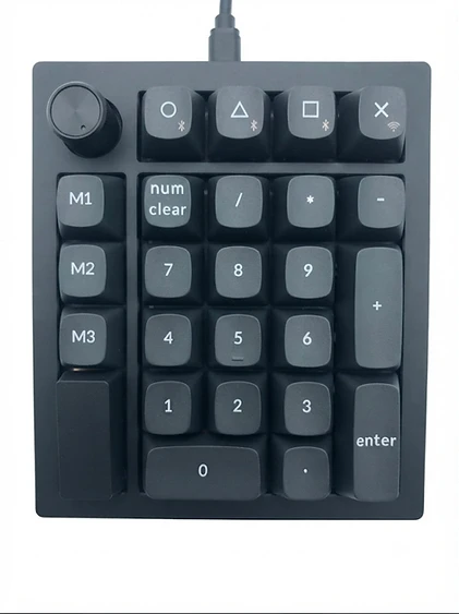 MICS keypad and enclosure — top-down view of the remappable mechanical keypad