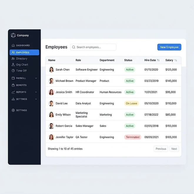 Employees screen in TMSDASH — Manage your internal team — dispatchers, managers, accountants, mechanics, and safety offi