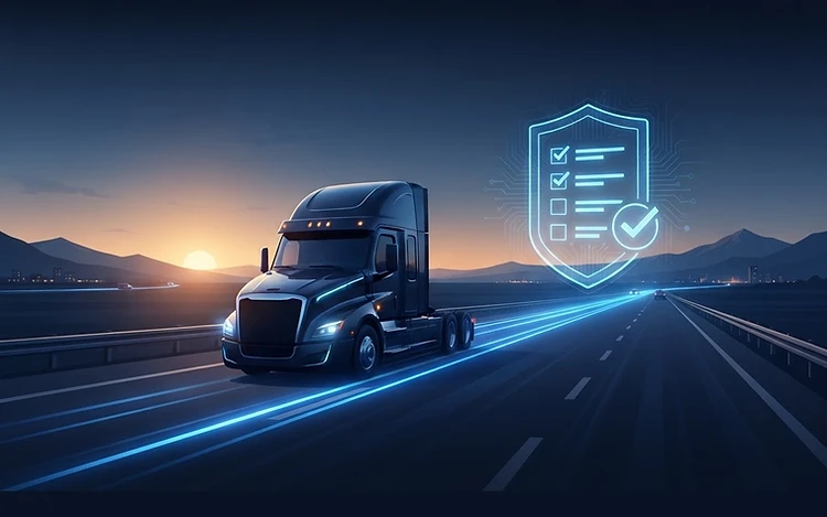 Semi truck on a highway at dusk — BOC-3 filing service for new motor carriers