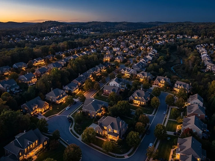 Serene neighborhood at dusk