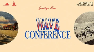 Wave Conference 2027 postcard artwork featuring Virginia Beach and October 6–7