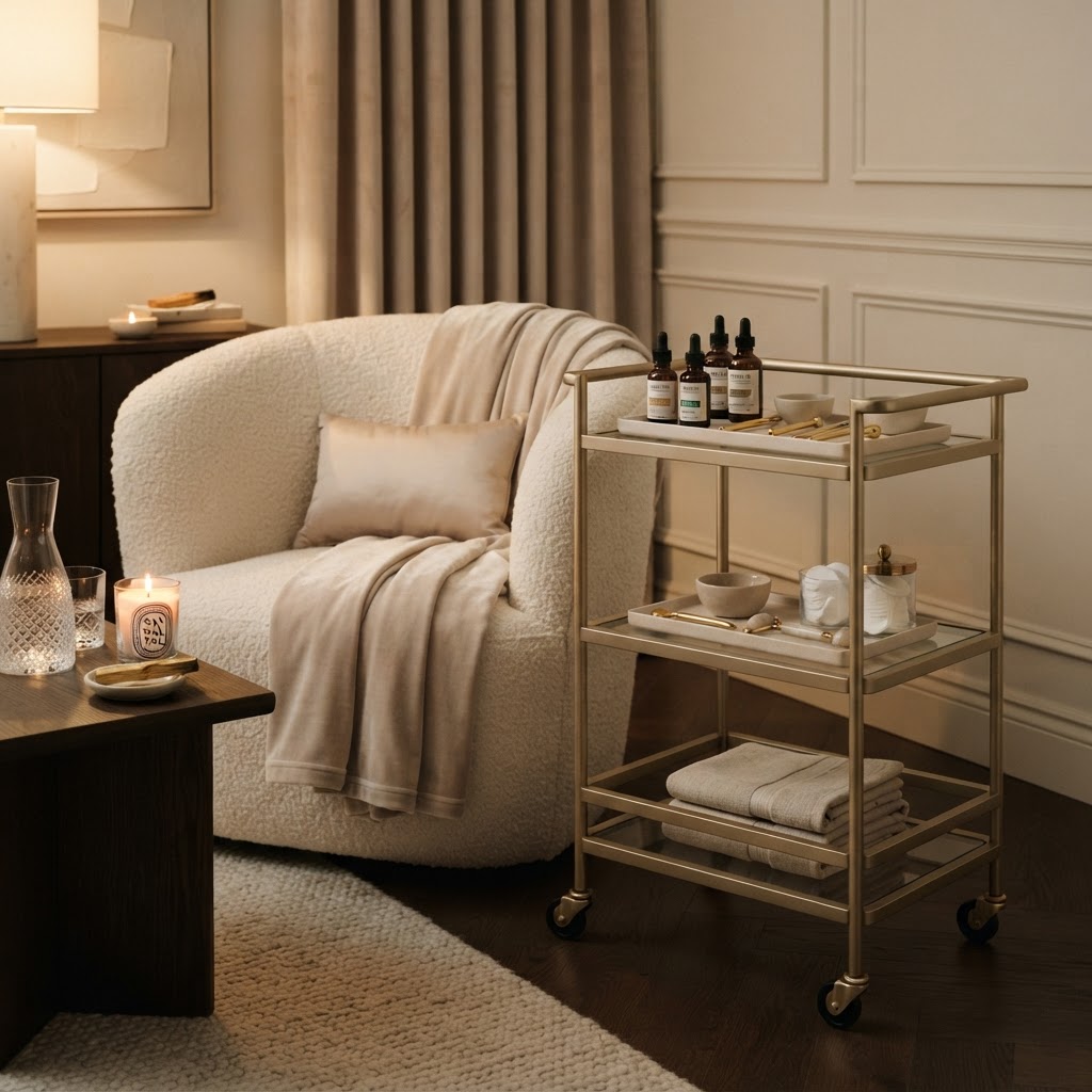 An elegant concierge treatment setting with professional aesthetic supplies and warm ambient lighting (illustrative image)