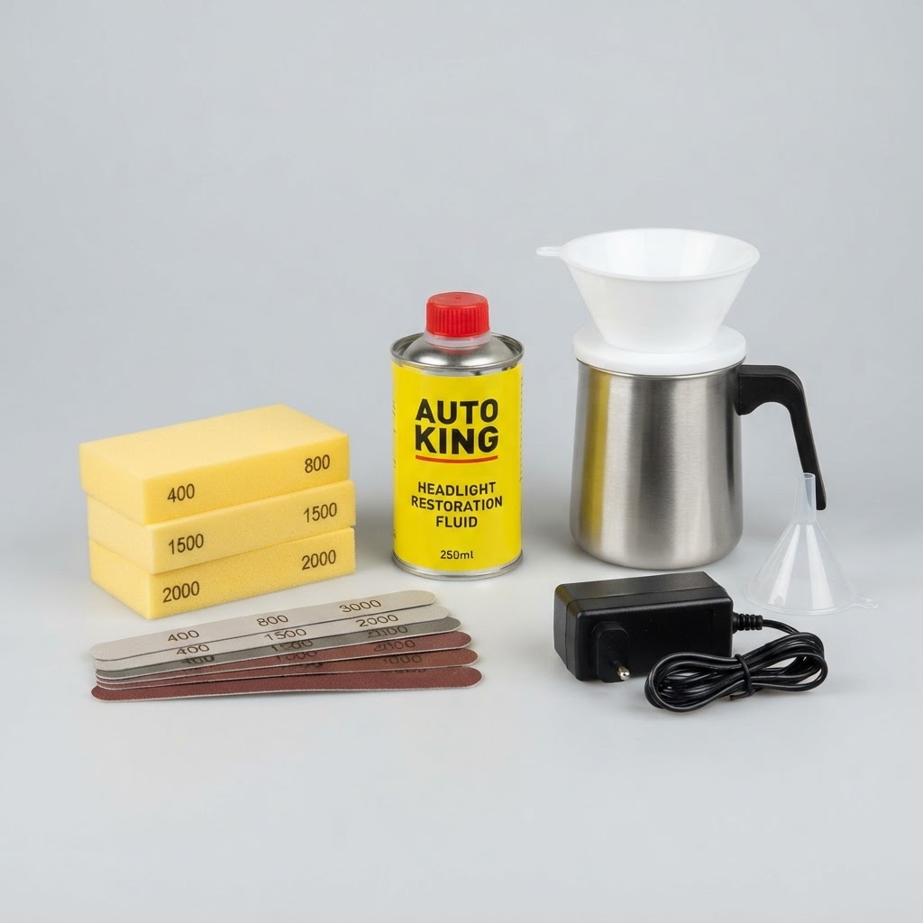 Polímero Auto King Restaurador de Faros 250 ml + Taza + Lijas