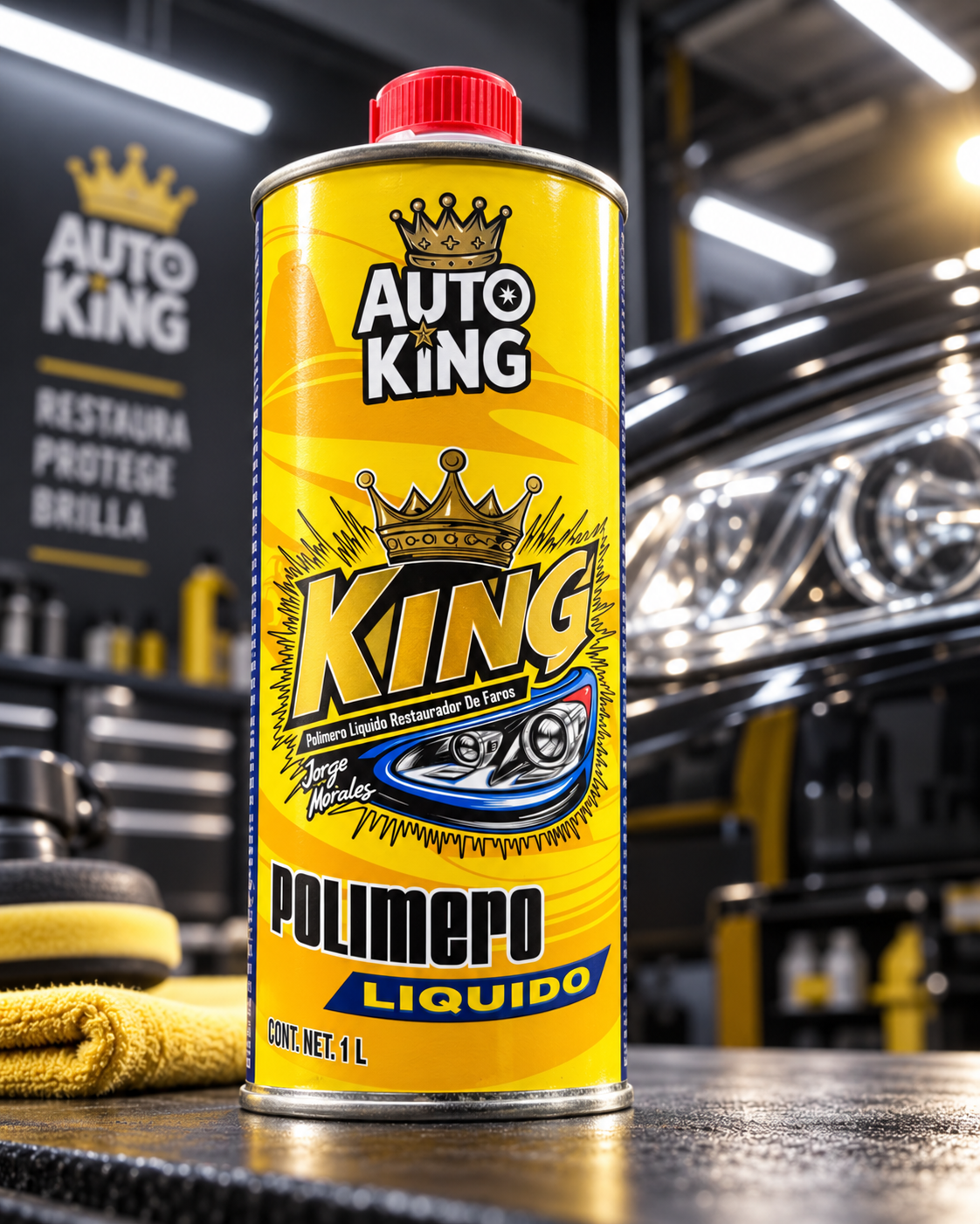Envase de polímero líquido restaurador de faros Auto King de 500 ml