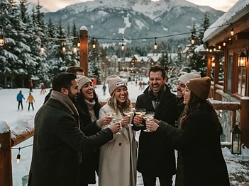 Friends from both sides celebrating a joint Jack and Jill weekend in Whistler
