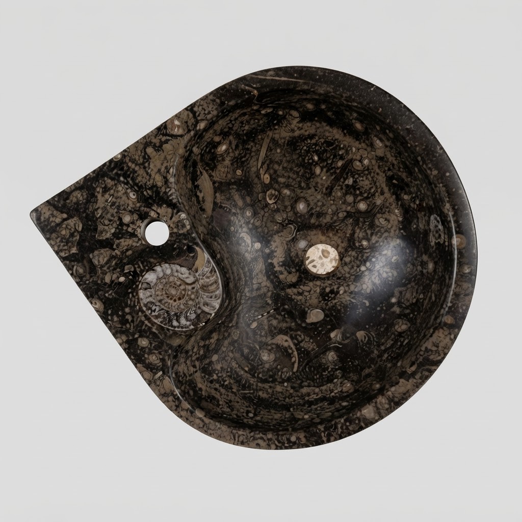 Lavabo artesanal de mármol fosilífero de Erfoud