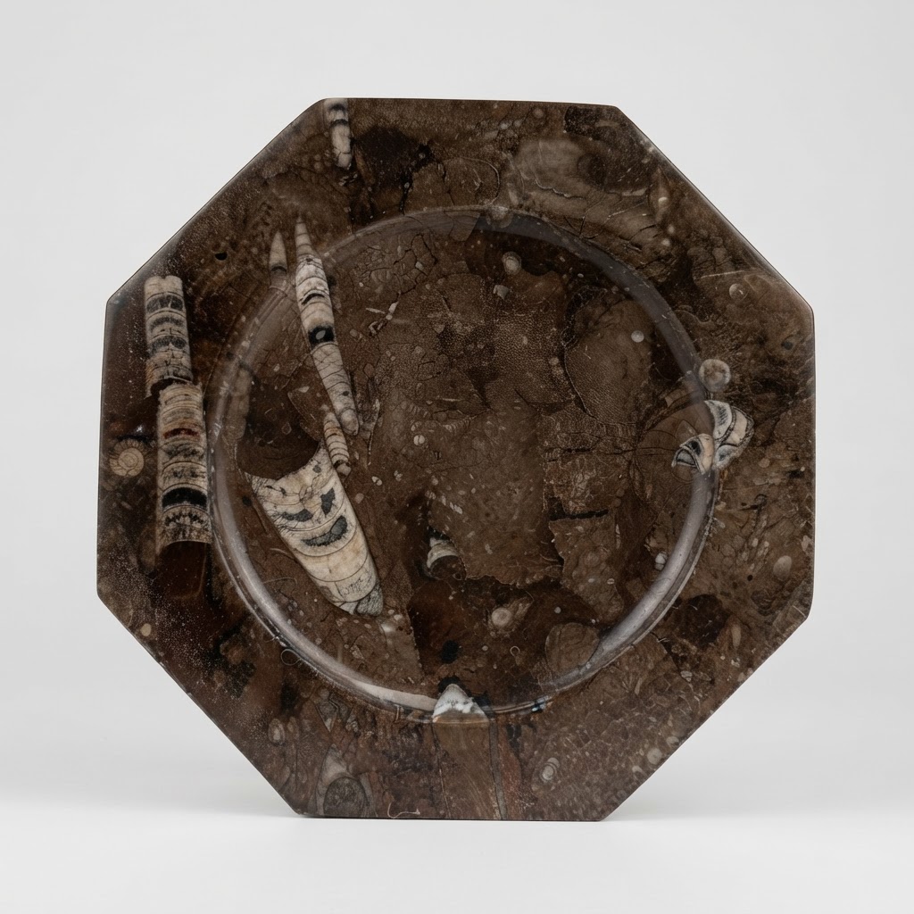 Cenicero octogonal de mármol con fósiles de ortoceras