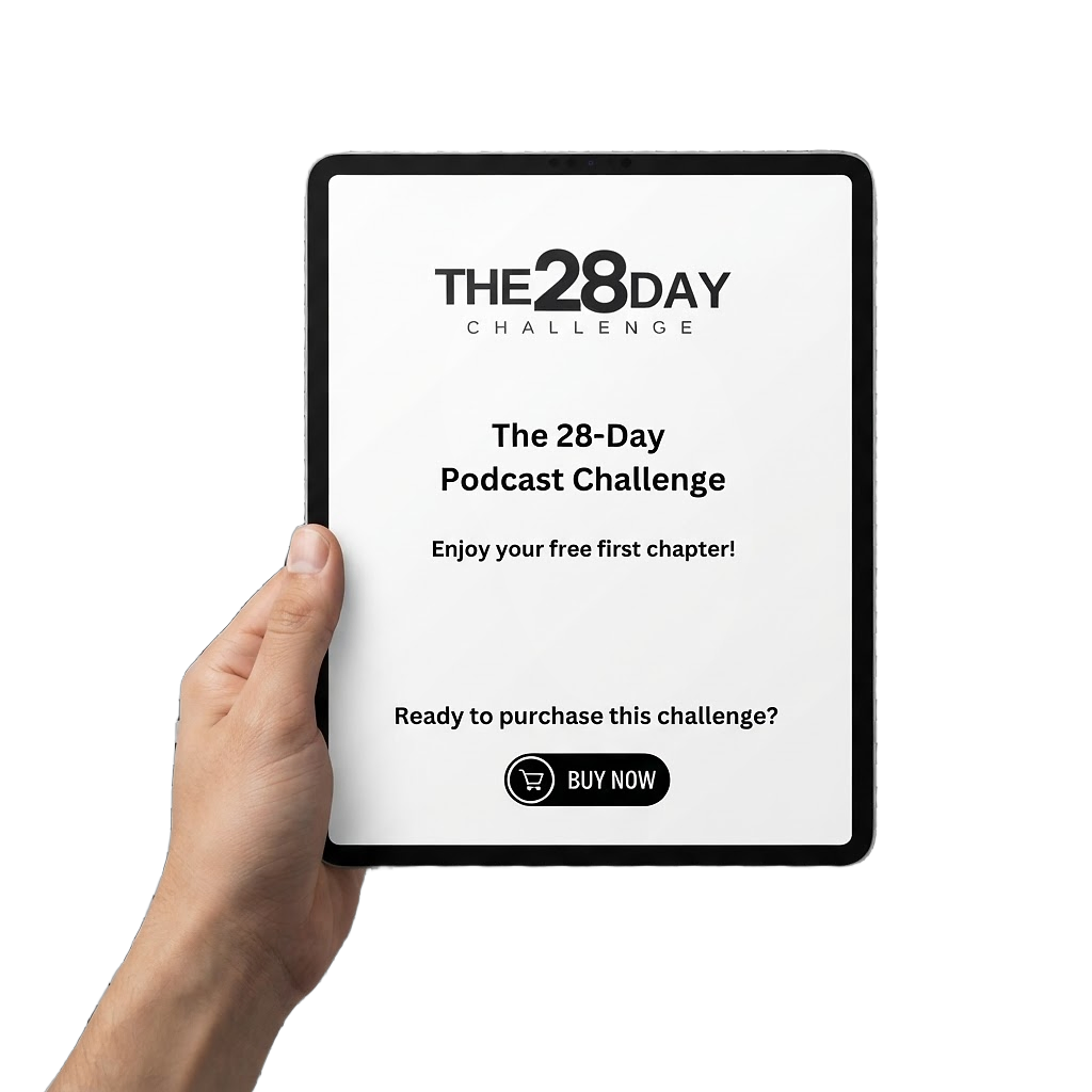 Reading the first chapter of The 28 Day Podcast Challenge on a tablet
