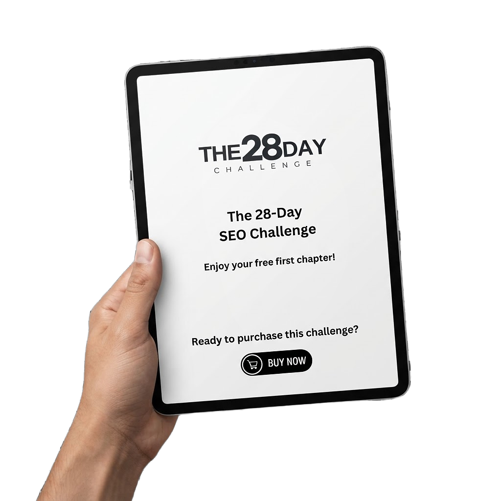 Reading the first chapter of The 28 Day Search Engine Optimization Challenge on a tablet