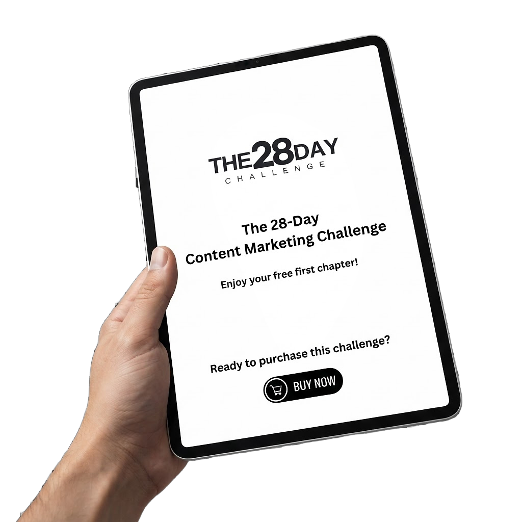 Reading the first chapter of The 28 Day Content Marketing Challenge on a tablet