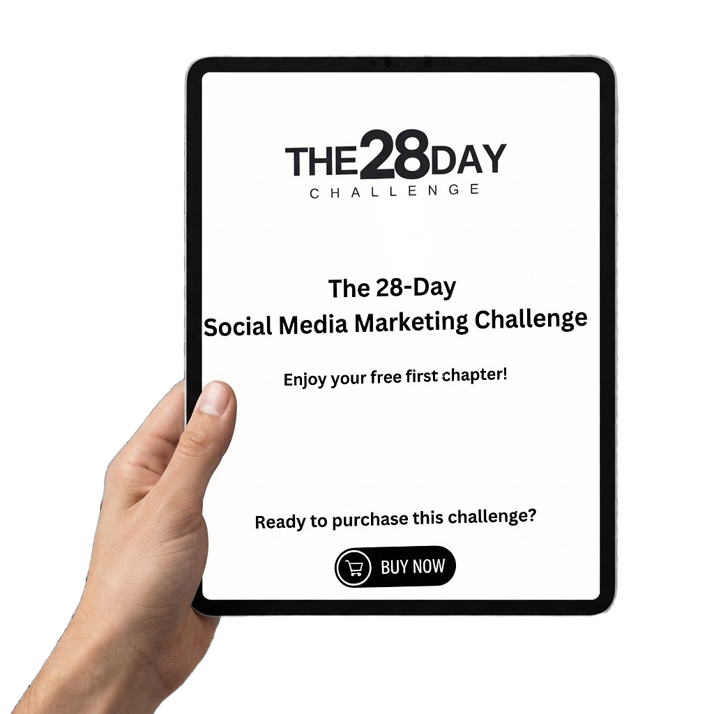 Reading the first chapter of The 28 Day Social Media Challenge on a tablet