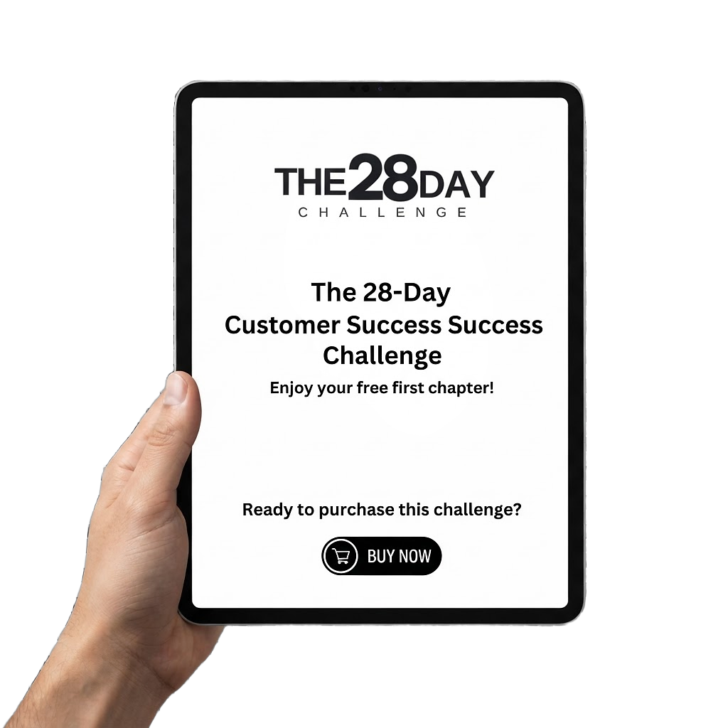 Reading the first chapter of The 28 Day Customer Success Challenge on a tablet