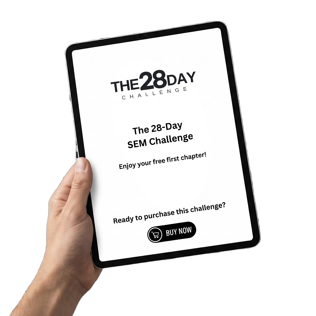 Reading the first chapter of The 28 Day Search Engine Marketing Challenge on a tablet