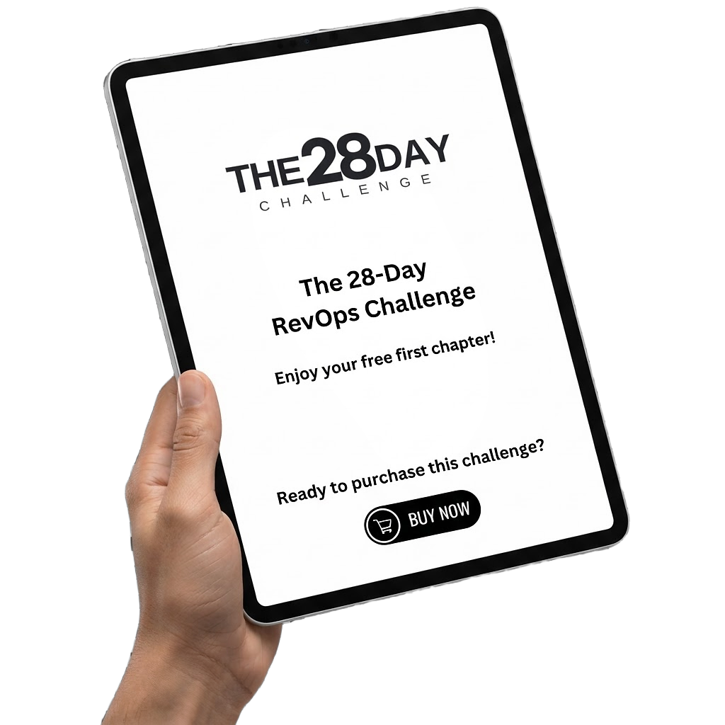 Reading the first chapter of The 28 Day RevOps Challenge on a tablet