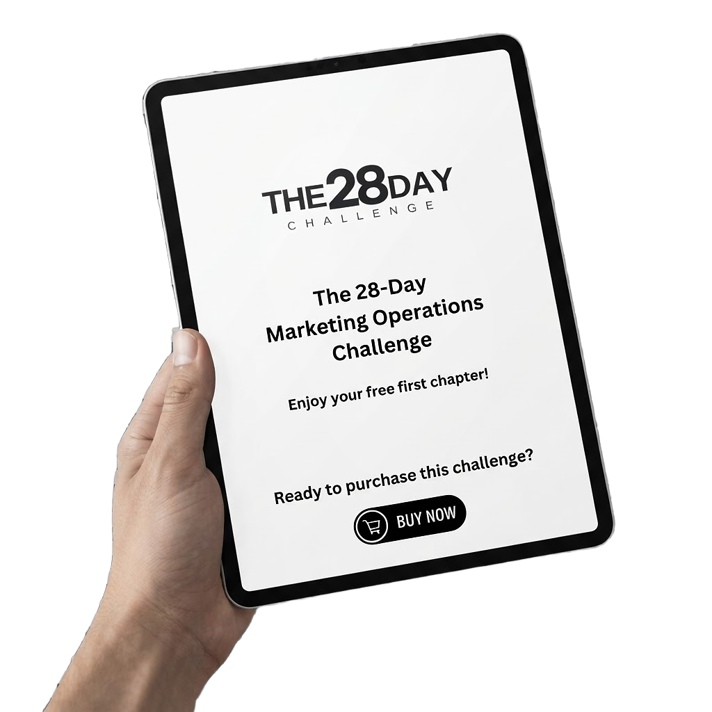 Reading the first chapter of The 28 Day Marketing Operations Challenge on a tablet