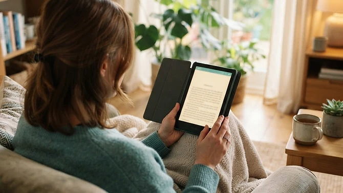 Reading a daily lesson on a tablet