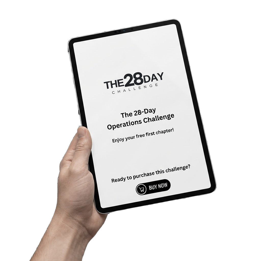 Reading the first chapter of The 28 Day Operations Challenge on a tablet