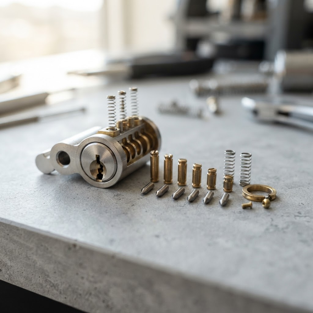 Close-up of lock cylinder components