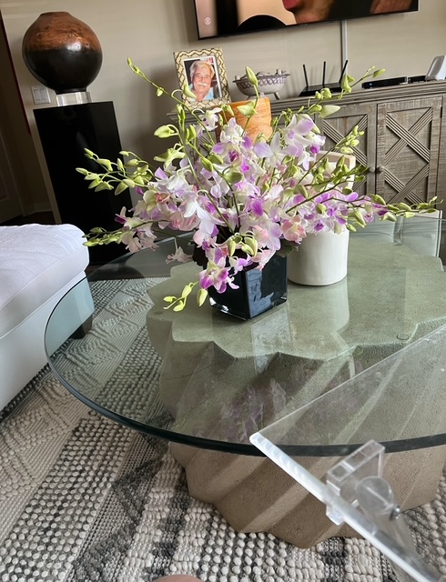 Custom tempered glass tabletop with polished edge installed in a Coachella Valley home
