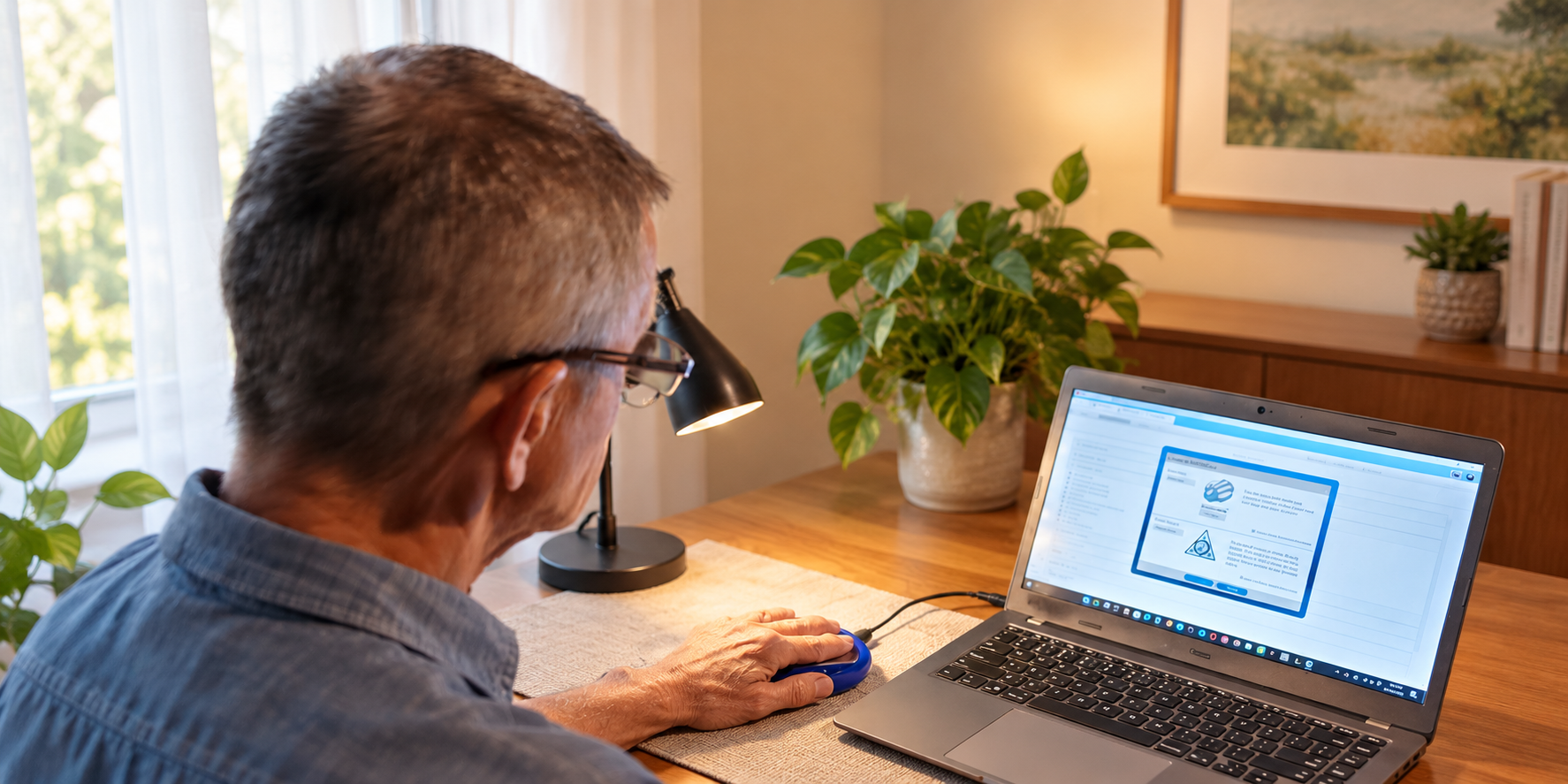 ZYTO™-felmérés a gyakorlatban: a vendég keze a kézi bölcsőn, a laptop előtt
