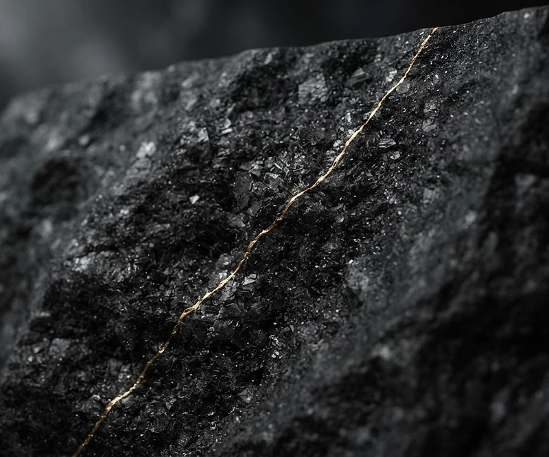 Monolithic black stone with gold vein — Dolomite SEO brand visual