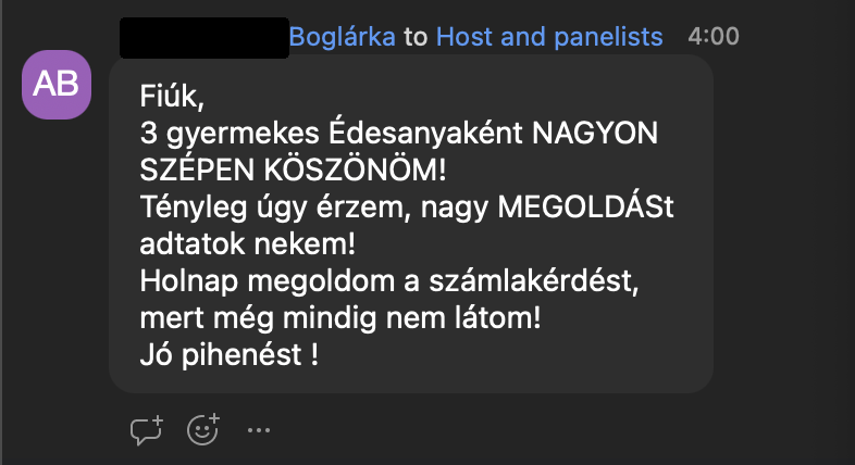 Boglárka visszajelzése