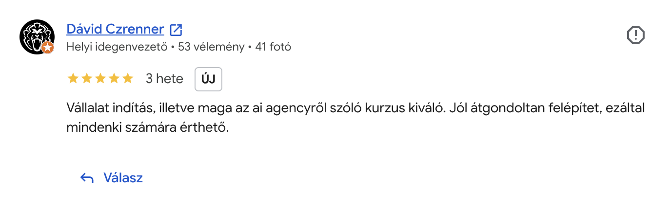 Dávid Czrenner Google-értékelése