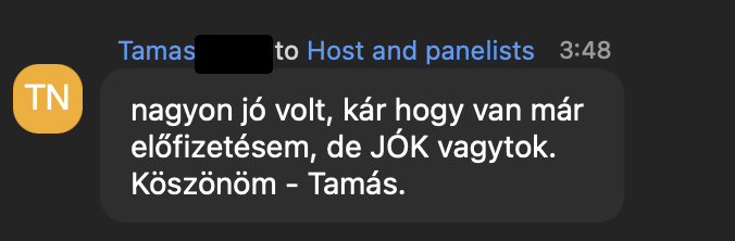 Tamás visszajelzése