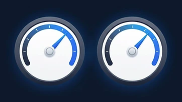 Illustration of two SEO gauge dials comparing Domain Rating and Domain Authority on a navy background