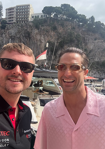 Berkeley Red host with DJ Fisher in the marina beneath the Monaco cliffs
