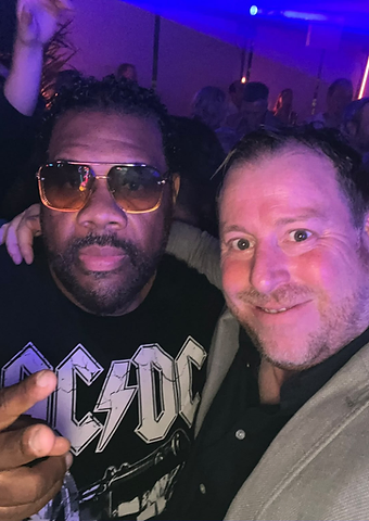 Fat Man Scoop with Berkeley Red co-founder James Clutterbuck in a nightclub