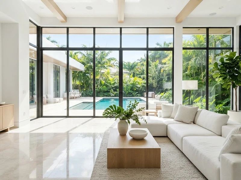 A sunlit, pristine modern Florida living room