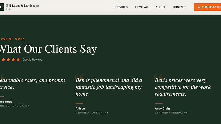 BH Lawn & Landscape free preview website