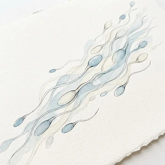 Acquerello di spermatozoi in movimento, riferito alla valutazione dell’infertilità maschile