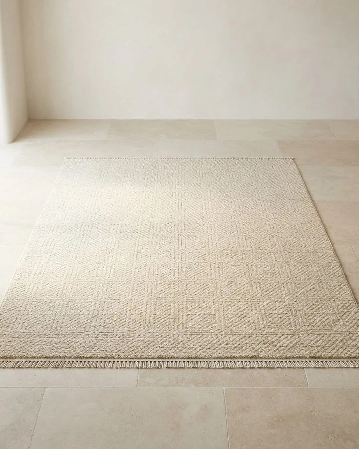 Illustrative ivory and sand beige textured carpet