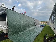 Tarping for Tear-Off — Workers on Roof
