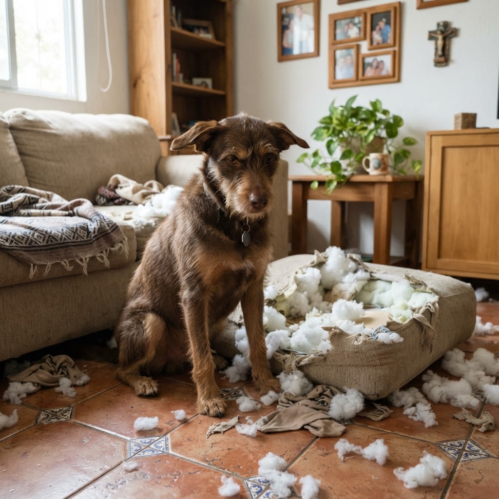 Perro aburrido y destructivo