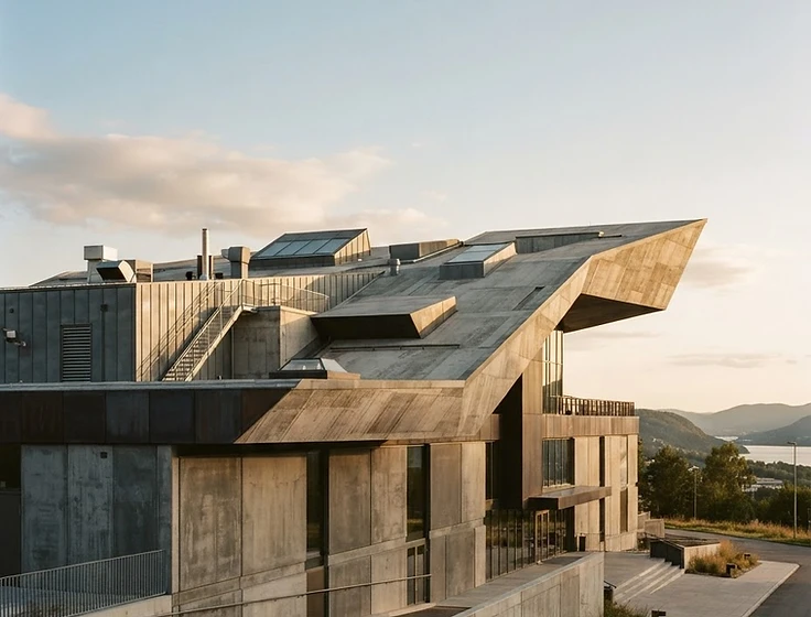 Prospettiva architettonica di una copertura industriale